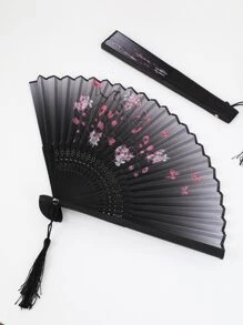 1pc High-grade Black Silk Style Tabletop Decorative Fan With Folding Fan For Matching - Black - View 1