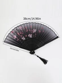 1pc High-grade Black Silk Style Tabletop Decorative Fan With Folding Fan For Matching - Black - View 2