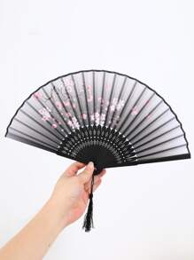 1pc High-grade Black Silk Style Tabletop Decorative Fan With Folding Fan For Matching - Black - View 5