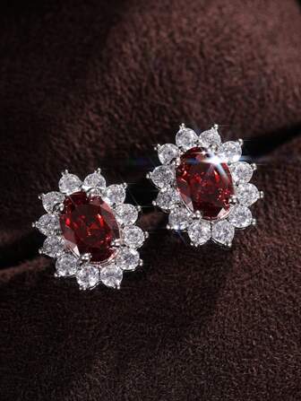 2 st örhängen med solros och rubin, färgglada accessoarer, brudtärna, silverpläterade smycken, present till fru, förlovningsårsdag, alla hjärtans dag, mors dag