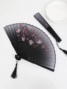 1pc High-grade Black Silk Style Tabletop Decorative Fan With Folding Fan For Matching - Black - View 4