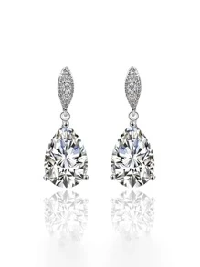 2 件女士时尚精致简约清新简约水滴形锆石耳钉 - 銀色 - 查看 4