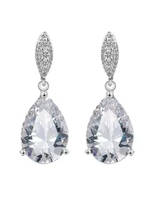 2 件女士时尚精致简约清新简约水滴形锆石耳钉 - 銀色 - 查看 5