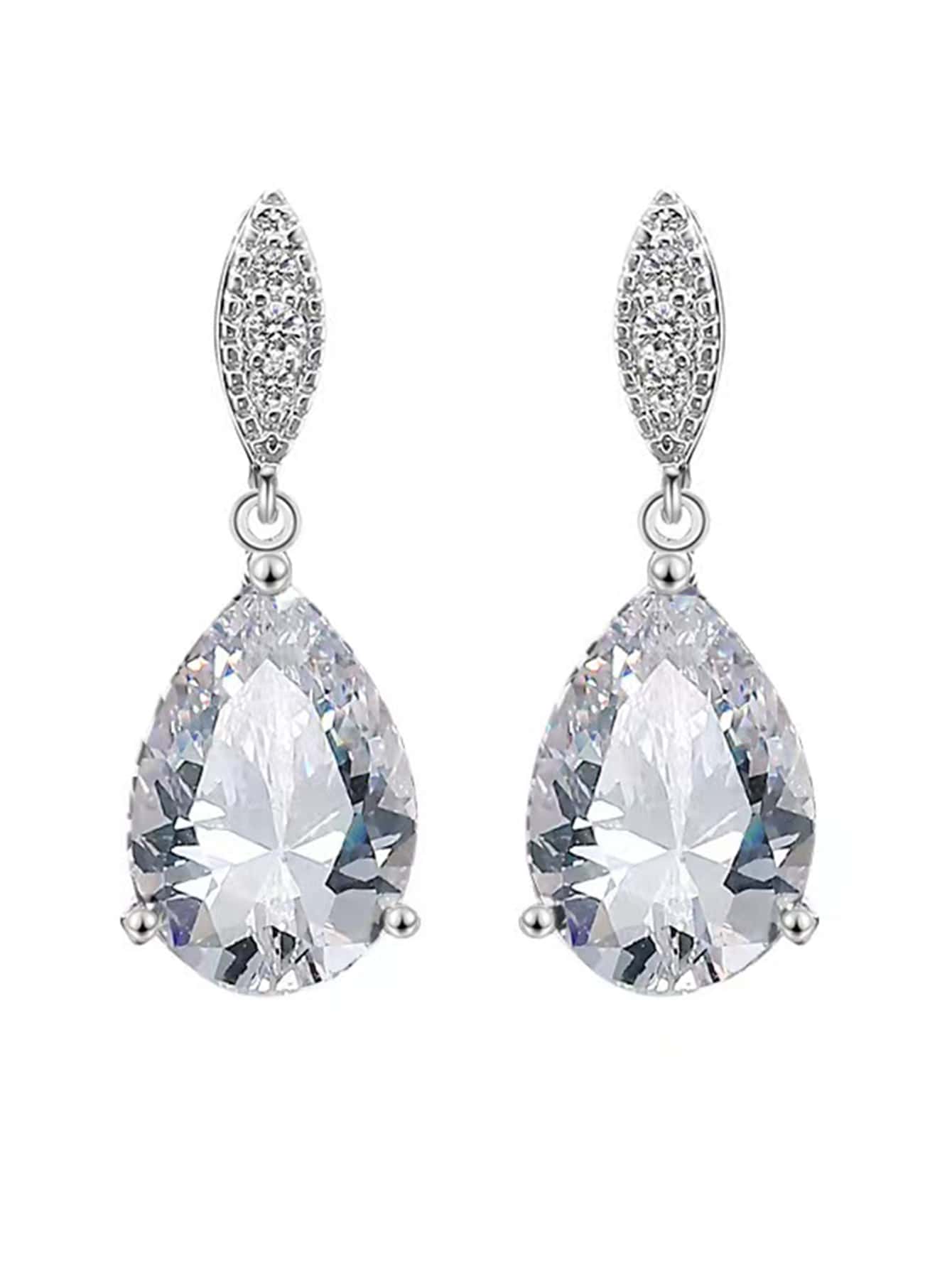 2 chiếc khuyên tai đính đá Zirconia hình giọt nước đơn giản, tinh tế, thời trang dành cho nữ - Bạc - Xem 5