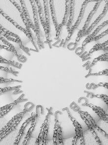 1pc Fully Rhinestone Chain Bracelet With 26 Alphabet Shaped Pendant For Couples, Valentine's Day Gift - Silver - View 7