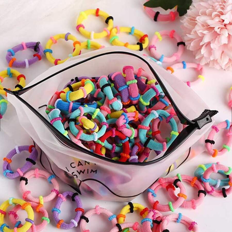 100pcs Random Color Seamless Bamboo Joint Shaped Hair Scrunchies For Girls' Daily Wear - Multicolor - View 1