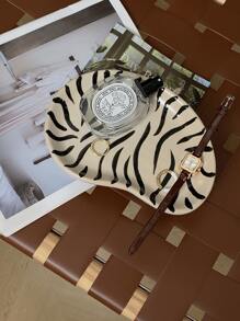 1pc Ceramic Splatter Tray, Handmade Asymmetric Zebra High-Foot Tray, Niche Jewelry Organizer - Beige - View 5