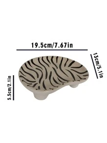 1pc Ceramic Splatter Tray, Handmade Asymmetric Zebra High-Foot Tray, Niche Jewelry Organizer - Beige - View 7