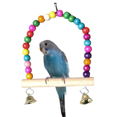 1入組鸚鵡支架帶彩色木珠拱形飄逸下擺,鳥籠風格木頭支架,小鳥玩具支架棒攀登階梯狀鏤空,隨機色