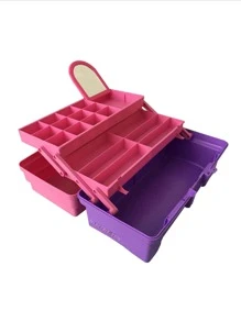 Caja organizadora para maquillaje 36 x 18 x 18 con bandeja de dos niveles deslizable uñas maquillaje pestañas cosmeticos cosmetiquera - Rosa - Ver 2