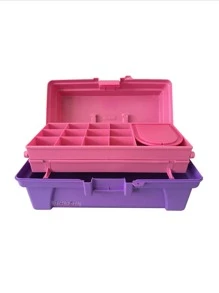Caja organizadora para maquillaje 36 x 18 x 18 con bandeja de dos niveles deslizable uñas maquillaje pestañas cosmeticos cosmetiquera - Rosa - Ver 3
