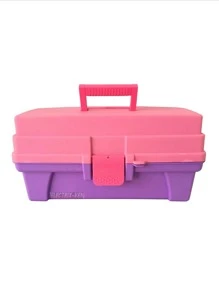 Caja organizadora para maquillaje 36 x 18 x 18 con bandeja de dos niveles deslizable uñas maquillaje pestañas cosmeticos cosmetiquera - Rosa - Ver 4