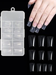 100 Cái/hộp Dài Hình Vịt Giả Đầu Móng Tay Che Nửa Acrylic Ấn Vào Móng Tay Giả Nối Dài Cho Pháp Làm Móng Tay dụng Cụ Làm Móng Tay - Trong sáng - Xem 1