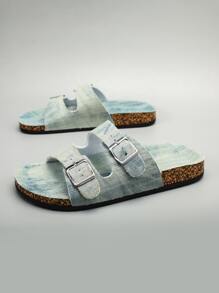 男士搭扣裝飾時尚夏天帆布拖鞋 - 藍色 - 查看 7