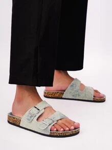 男士搭扣裝飾時尚夏天帆布拖鞋 - 藍色 - 查看 3