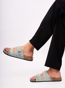 男士搭扣裝飾時尚夏天帆布拖鞋 - 藍色 - 查看 4