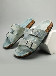 男士搭扣裝飾時尚夏天帆布拖鞋 - 藍色 - 查看 5