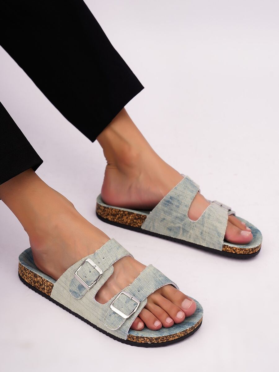 男士搭扣裝飾時尚夏天帆布拖鞋 - 藍色 - 查看 1