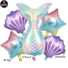 5 cái/bộ Màu sắc thay đổi dần Đuôi cá & Vỏ sò Giấy nhôm Bóng bay , Mỹ nhân ngư Theo chủ đề Buổi tiệc Đồ trang trí Bóng bay - Nhiều màu - Xem 1