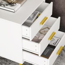 White Nightstand with 3 Drawers, Bedside Table End Table & Golden Metal Legs, Small Place Bedroom Living Room Storage (19.7" W x 15.7" D x 23.6" H) - 白色 - 查看 10