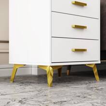White Nightstand with 3 Drawers, Bedside Table End Table & Golden Metal Legs, Small Place Bedroom Living Room Storage (19.7" W x 15.7" D x 23.6" H) - 白色 - 查看 8