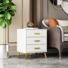 White Nightstand with 3 Drawers, Bedside Table End Table & Golden Metal Legs, Small Place Bedroom Living Room Storage (19.7" W x 15.7" D x 23.6" H) - 白色 - 查看 6