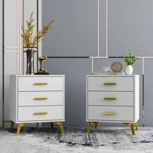 White Nightstand with 3 Drawers, Bedside Table End Table & Golden Metal Legs, Small Place Bedroom Living Room Storage (19.7" W x 15.7" D x 23.6" H) - 白色 - 查看 5
