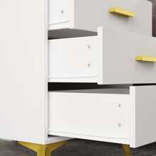 White Nightstand with 3 Drawers, Bedside Table End Table & Golden Metal Legs, Small Place Bedroom Living Room Storage (19.7" W x 15.7" D x 23.6" H) - 白色 - 查看 9