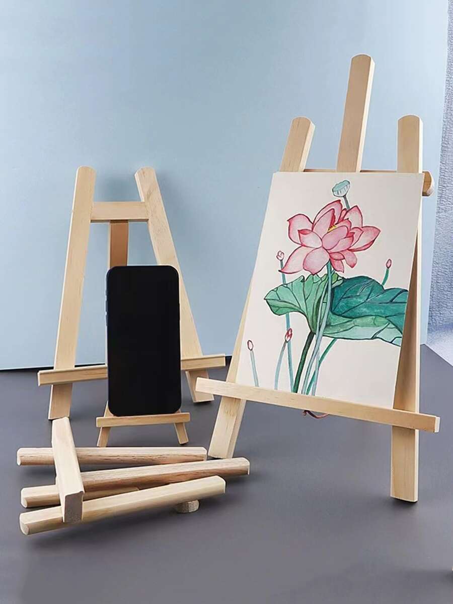 兒童DIY書桌藝術畫架展示支架,素描和繪畫可折疊木頭畫架 - 黃色 - 查看 1