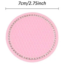 2 Gói đế lót ly ô tô lấp lánh, đế lót ly ô tô bằng silicon đính đá Rhinestone 2,75 inch, miếng lót ly bằng cao su mềm chống trượt, phụ kiện xe hơi thông dụng dành cho phụ nữ - Hồng - Xem 3