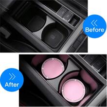 2 Gói đế lót ly ô tô lấp lánh, đế lót ly ô tô bằng silicon đính đá Rhinestone 2,75 inch, miếng lót ly bằng cao su mềm chống trượt, phụ kiện xe hơi thông dụng dành cho phụ nữ - Hồng - Xem 2
