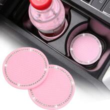 2 Gói đế lót ly ô tô lấp lánh, đế lót ly ô tô bằng silicon đính đá Rhinestone 2,75 inch, miếng lót ly bằng cao su mềm chống trượt, phụ kiện xe hơi thông dụng dành cho phụ nữ - Hồng - Xem 1