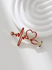 1 pieza Broche de aleación con forma de electrocardiograma, insignia personalizada con estilo de dibujos animados - Rojo - Ver 2