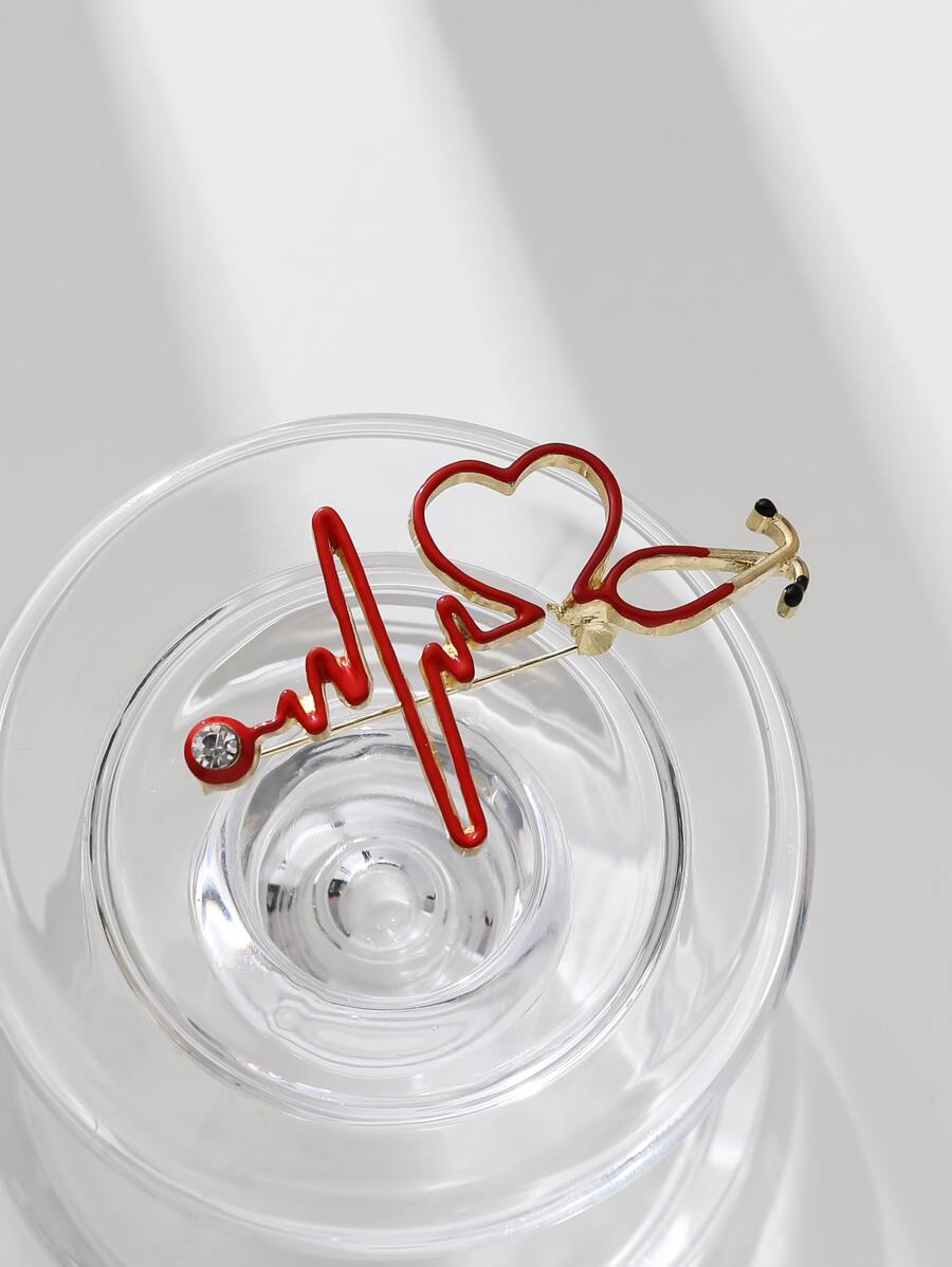 1 pieza Broche de aleación con forma de electrocardiograma, insignia personalizada con estilo de dibujos animados - Rojo - Ver 1
