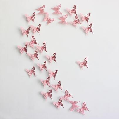 20 יחידות קישוט פנים ורוד חלול פרפר, מדבקות קיר, מדבקות ויניל לקישוטי הבית, פריטי קישוט אביב לרענון הבית, מדבקות קישוט ראמה מתנות יום הולדת סיום בית ספר עיצוב בית ספר הפתעה מעונות עיצוב חזרה לבית הספר חדר עיצוב ציוד לבית ספר