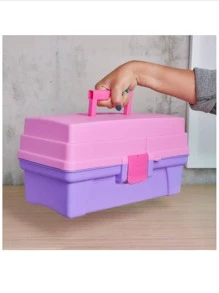 Caja organizadora para maquillaje 36 x 18 x 18 con bandeja de dos niveles deslizable uñas maquillaje pestañas cosmeticos cosmetiquera - Rosa - Ver 6