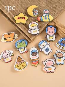 1pc Astronaut Animal Enamel Brooch UFO Alien Space Wear Frog Lapel Badge Metal Accessories Pins Jewelry Gifts To Friends Brooches - Multicolor - View 1