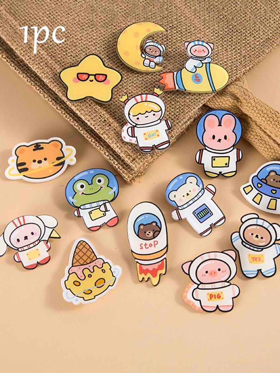 1pc Astronaut Animal Enamel Brooch UFO Alien Space Wear Frog Lapel Badge Metal Accessories Pins Jewelry Gifts To Friends Brooches - Multicolor - View 1