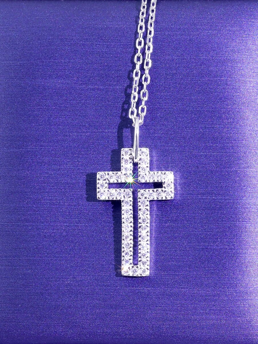 1pc 925 Silver Cross Necklace - Silver - View 1