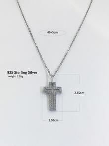 1pc 925 Silver Cross Necklace - Silver - View 3