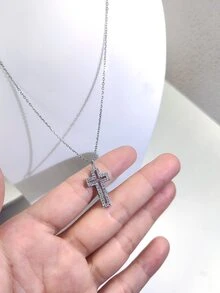 1pc 925 Silver Cross Necklace - Silver - View 2