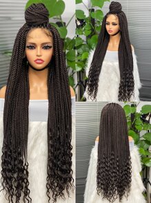 全蕾絲長34英寸合成接發，有兩種曲率，棕色編織髮型 - 棕色 - 查看 1