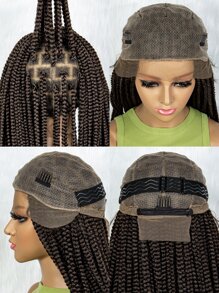 全蕾絲長34英寸合成接發，有兩種曲率，棕色編織髮型 - 棕色 - 查看 6