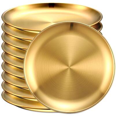 韩式不锈钢烤盘金色烤肉浅盘叉骨盘火锅店烤肉盘甜品商用、厨房、圣诞礼物、学校用品