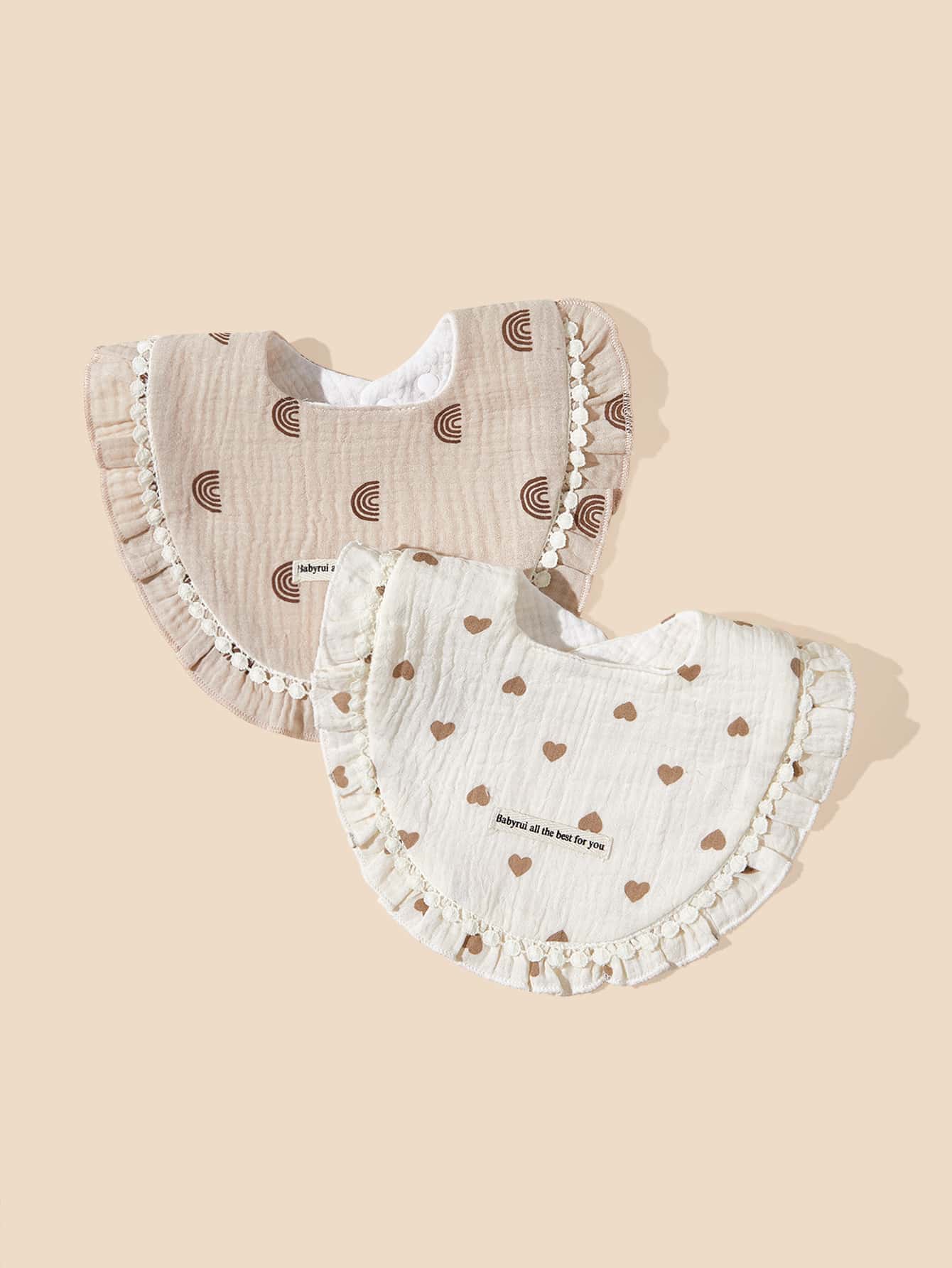 2入組嬰兒彩虹和愛心圖案織物圍兜適用於日常生活 - 彩色 - 查看 1