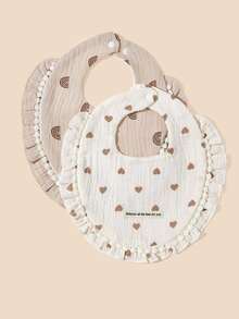 2入組嬰兒彩虹和愛心圖案織物圍兜適用於日常生活 - 彩色 - 查看 2