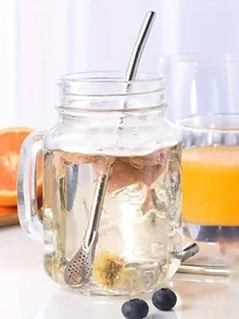 2入組吸管過濾勺，咖啡攪拌勺，兩用吸管過濾勺，刷奶茶果汁伴侶茶勺，家居裝飾季節廚房家居用品 - 銀色 - 查看 2