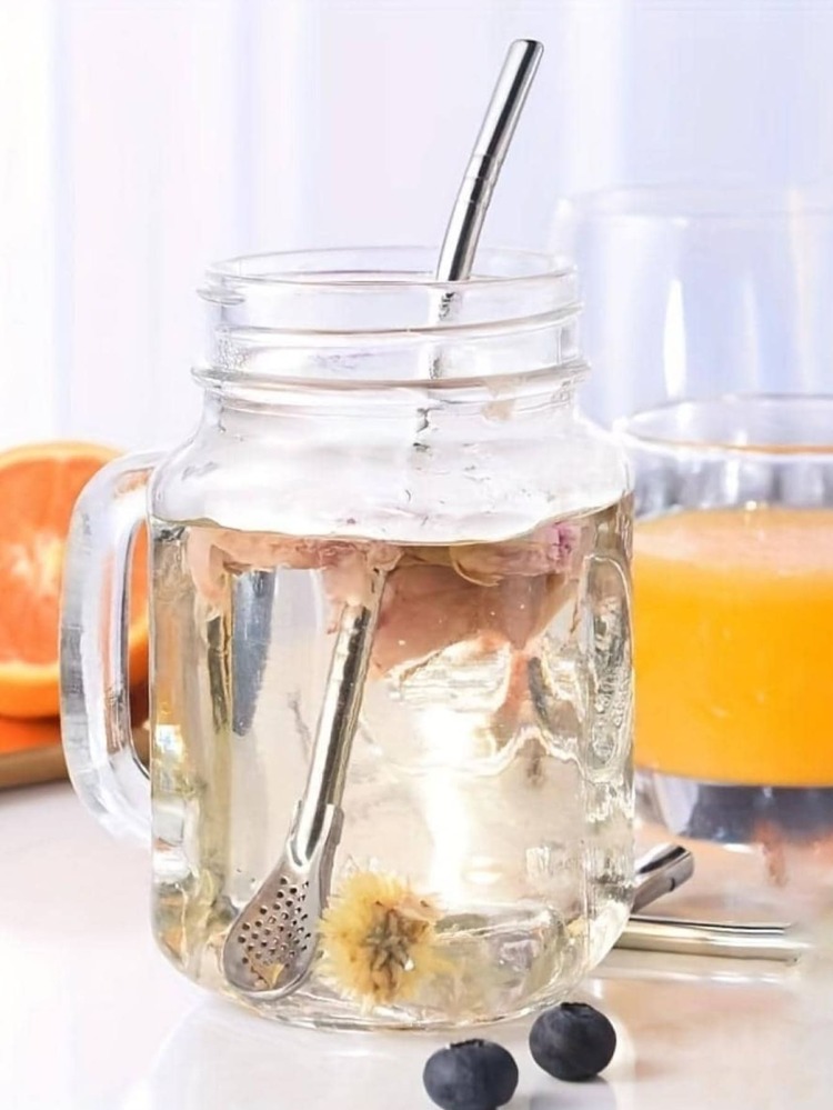 2 Miếng Rơm rạ Bộ lọc Cái thìa , Thìa khuấy cà phê , Mục đích kép Rơm rạ Bộ lọc Cái thìa , Chải Trà sữa Nước ép Cái chết Muỗng trà , Nhà  Trang trí Mùa Phòng bếp Vật dụng trong nhà - Bạc - Xem 2