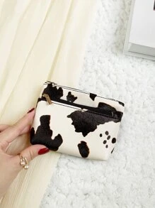 时尚牛皮图案拉链轻便时尚周年纪念生日礼物礼品白领人士男士女士小包高品质皮革女士钱包迷你钱包钱包零钱包 - 黑與白 - 查看 3