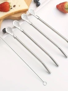 2入組吸管過濾勺，咖啡攪拌勺，兩用吸管過濾勺，刷奶茶果汁伴侶茶勺，家居裝飾季節廚房家居用品 - 銀色 - 查看 7